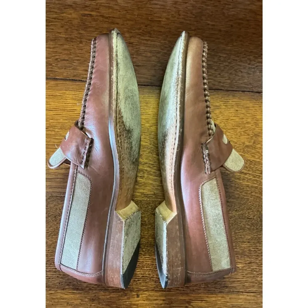 VTG E.T. Wright Handsewn Two Toned Penny Loafers Sz 8.5 B Brown Leather Italy